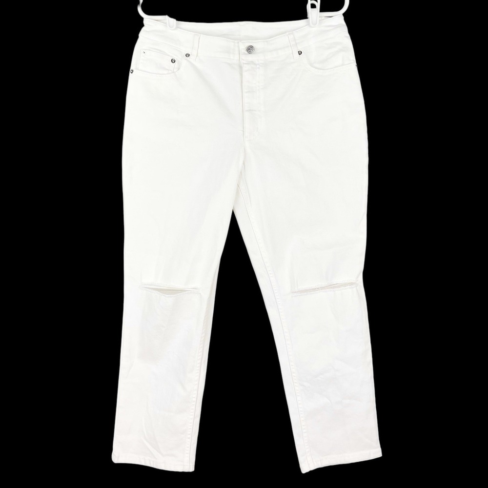 Candace Cameron Bure Women Distressed Stretch Ivory Jeans Size 12P Mid Rise NWOT